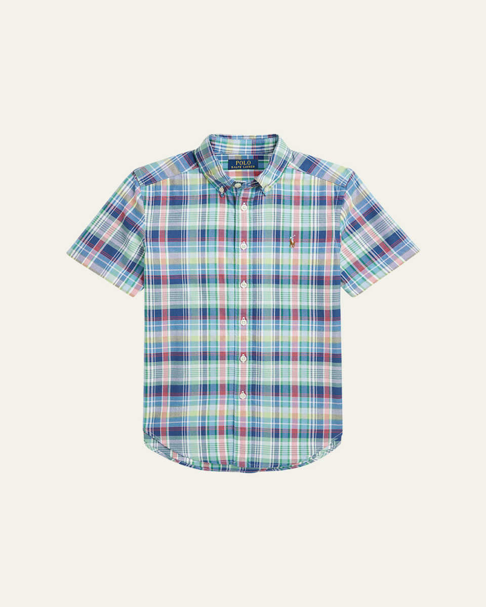 Boy's Plaid-Print Oxford Shirt, Size S-X